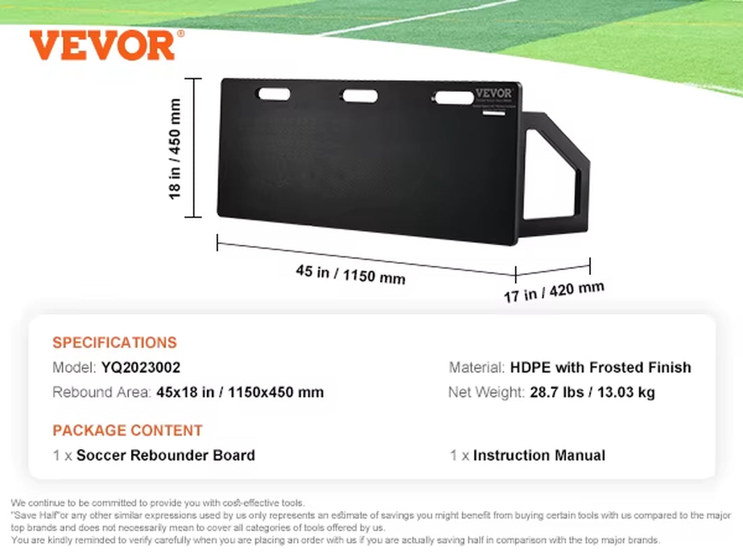 Succebuy Soccer Rebounder Board Portable Soccer Wall with 2 Angles Rebound Foldable HDPE Kickback Rebound Board